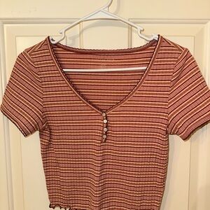 American Eagle Outfitters Brown and Pink Striped Tee